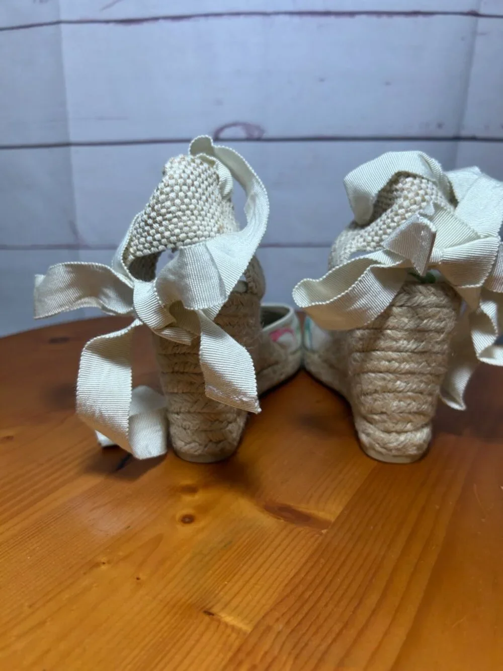 Coach Mindy Canvas Ankle Tie Espadrille wedge Sandals/Size 6B NEW multi-color